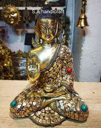 Brass Buddha Statue with Leafwork
