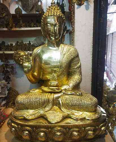 Brass Buddha Statue with Diamond Work