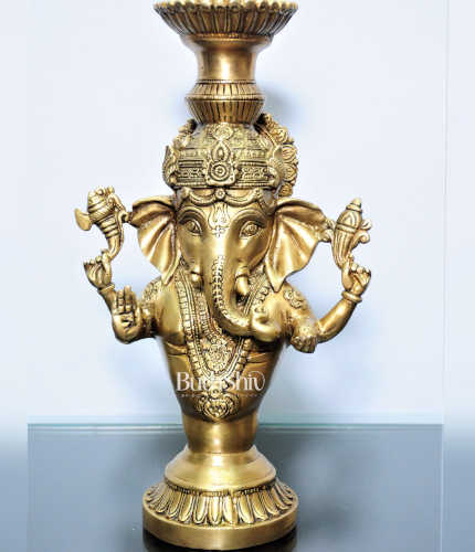 Pure Brass Ganesha Candle Stand