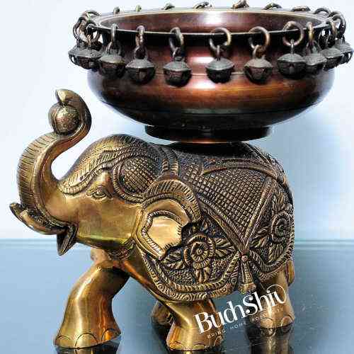 Brass Urli on Engraved Elephant