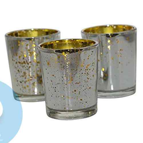 Speckled Silver Gold Mercury Glass Votive Candle Holder