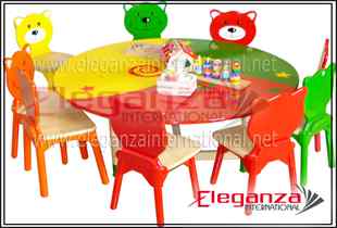 Multi-colour Round Table and Chairs