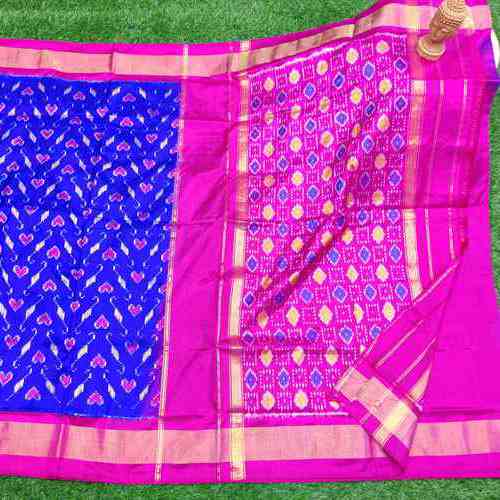 Black Paan Patola Sari from Hyderabad (Double Ikat) | Exotic India Art