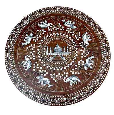 Wooden Round Table Top Fitted With Pannel Stand Handicrafts