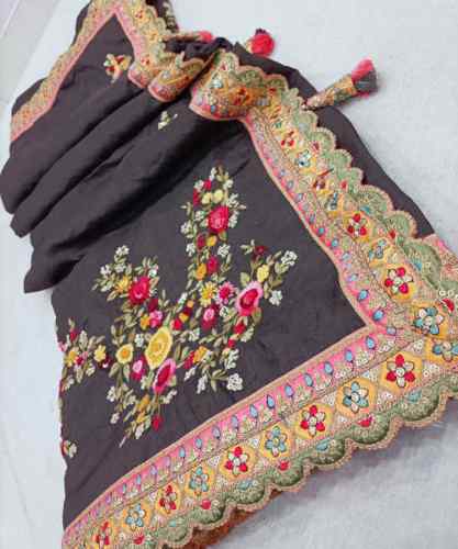 Hand embroidered silk shawl from Bengal India