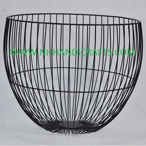 Metal Decorative Black Wire Round Basket