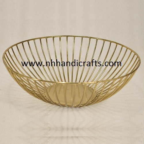 Metal Decorative Golden Wire  Round Basket