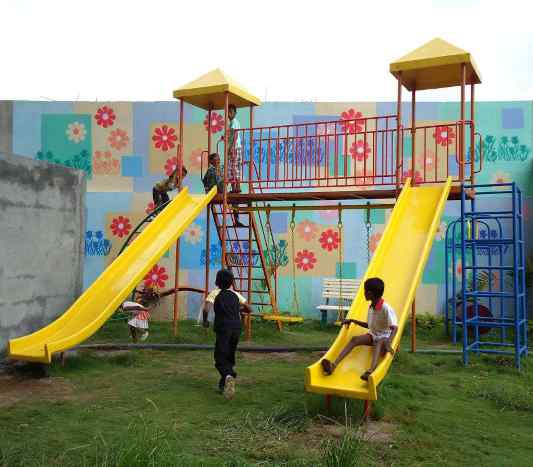 Playground Slide with Rainbow Climber