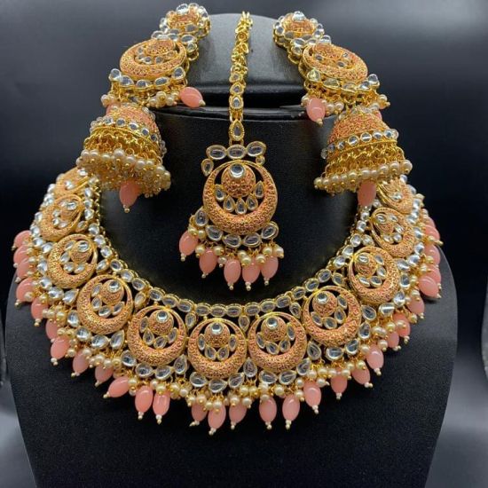 Kundan Jewellery Set with Matt Gold Finish