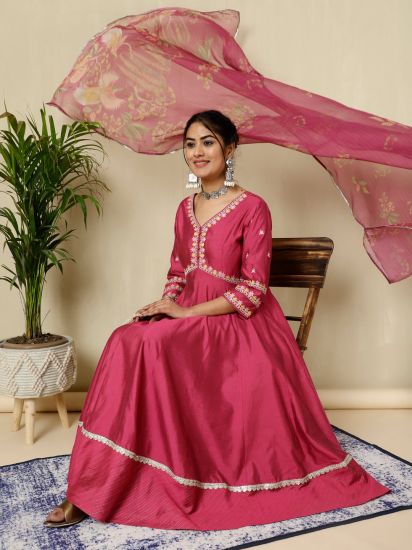 Magenta Zari Work Anarkali Kurta