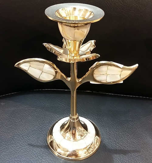 Flower Shape Brass Candle Holder with Leaves