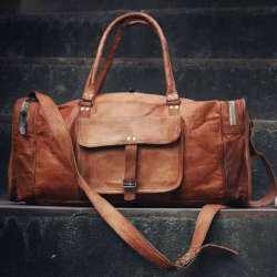 Natural Tan Leather Duffle Bag