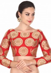 Red Brocade Blouse in Moti Embroidery