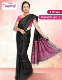 Black Pure silk saree with self-design