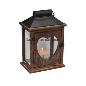 Wooden & Glass Lantern with Antique Finish Polished