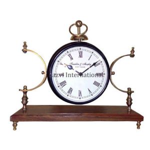 Table Clock in Brass & Wood with Antique Finish
