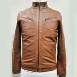 Distressed Brown Bike Leather Jacket for Men
