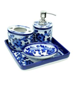 Elegant Blue Pottery Bathroom Set Made b