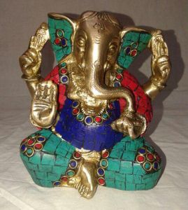Lord Ganesha Idol in Brass with Meenakari Artwork